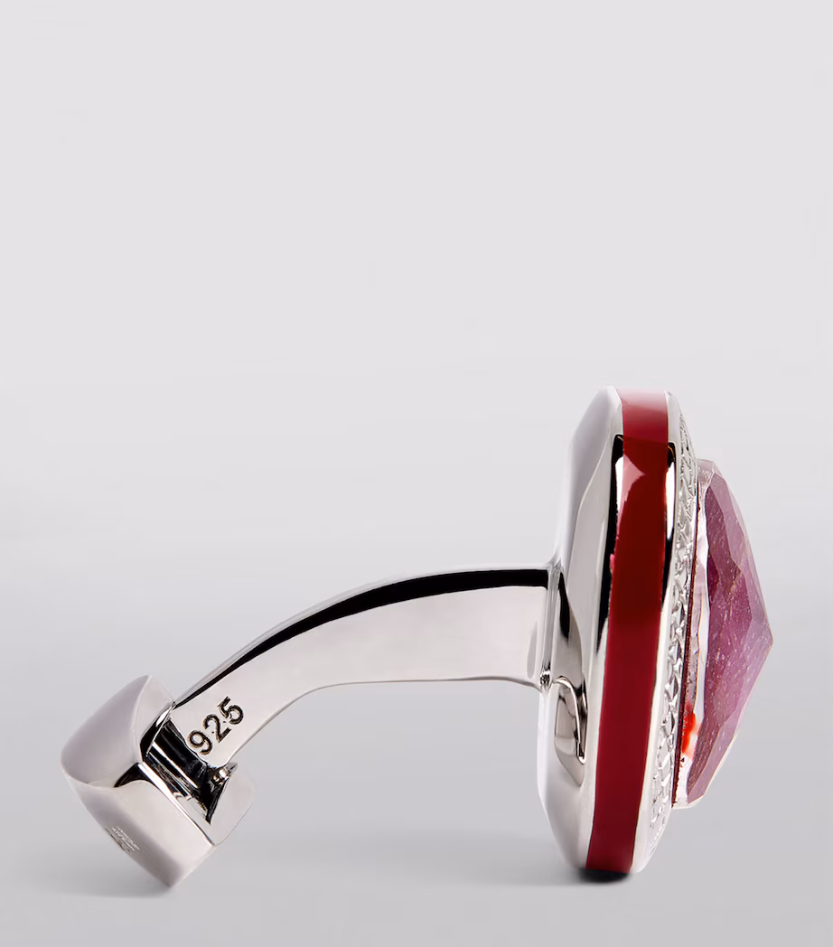 Tateossian Sterling Silver and Ruby Square Cufflinks