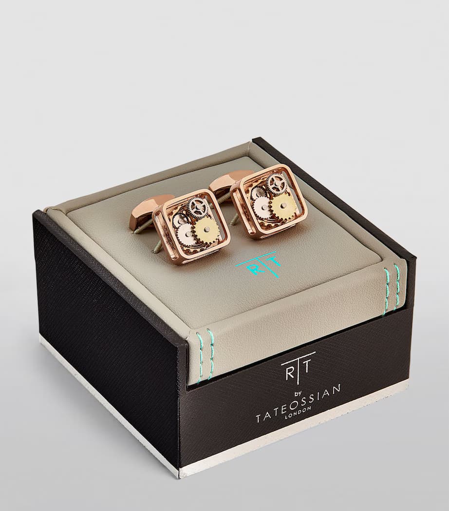 Tateossian Rose Gold-Plated Square Gear Cufflinks